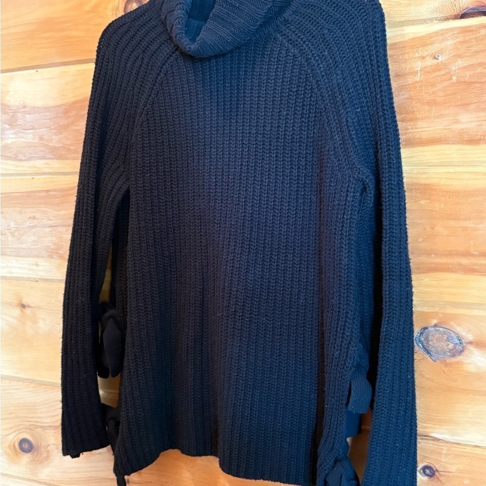 UGG Black Chunky Knit Turtleneck Sweater with ties on side. Size Small